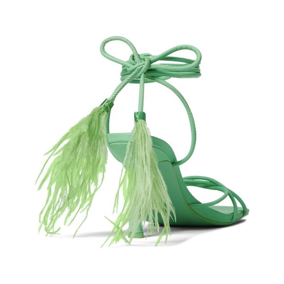 NEW Steve Madden Bryden Wrap Lace Up Heel Feather Sandals in Green - Picture 4 of 4